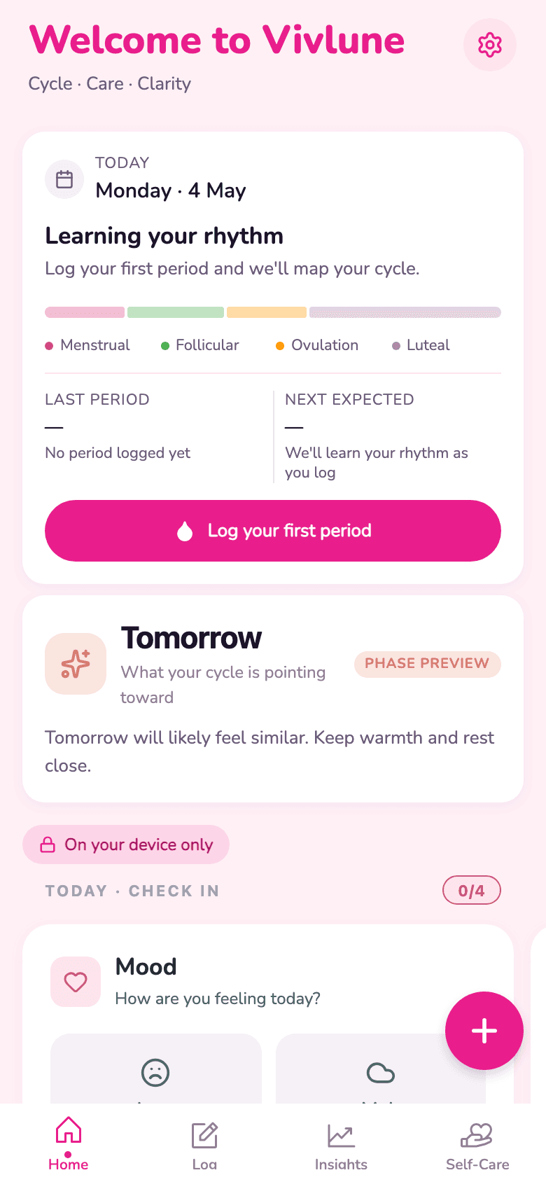 Vivlune app home screen
